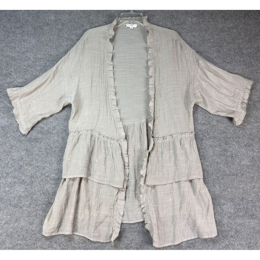 Easel Ruffle Kimono Sz M Jacket Open Front Swim Cover up Boho Resort Ruffle